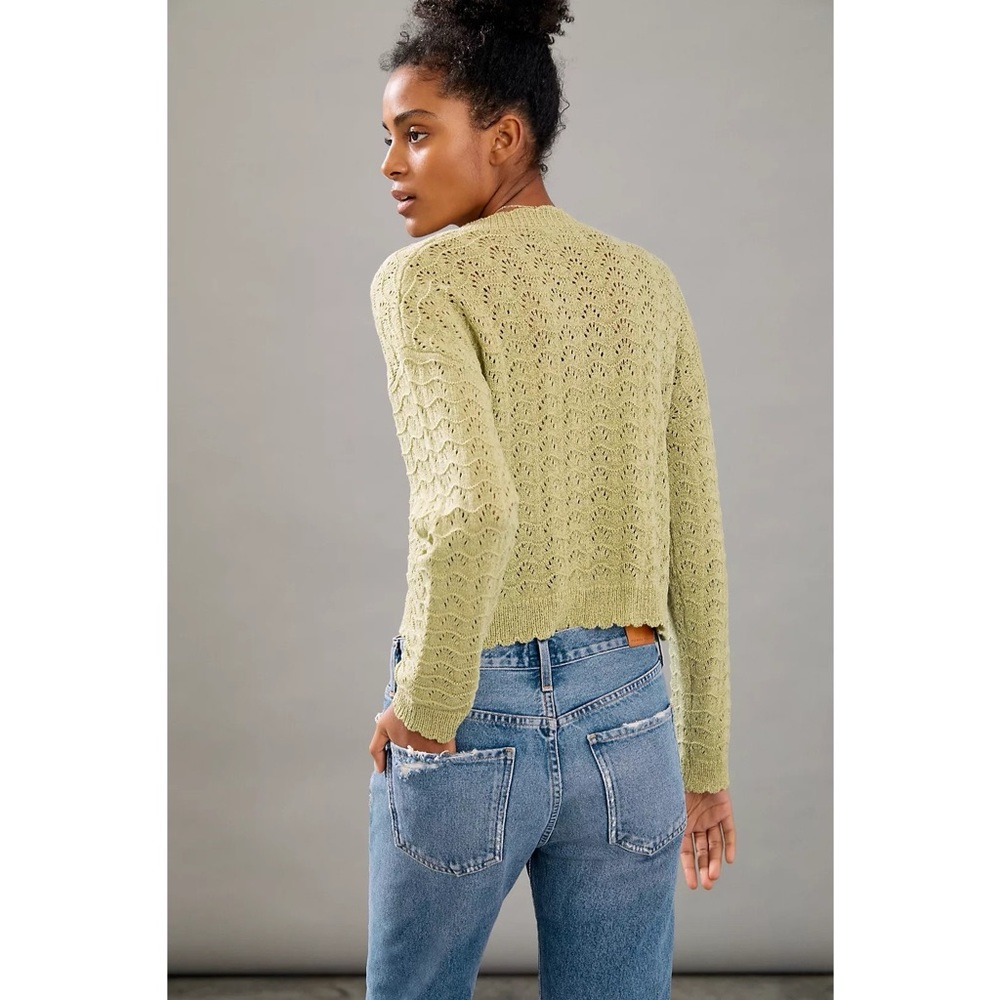 Light Green Women's V-Neck Knit Cardigan Sweater - Picture 2 of 11